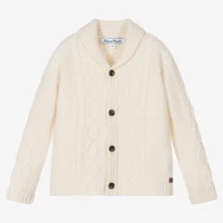 Tartine Et Chocolat Boys Ivory Wool Knit Cardigan