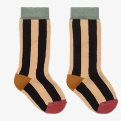 Turtledove London Beige & Black Striped Cotton Socks