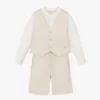 Tutto Piccolo Beige Linen Striped Shorts Set