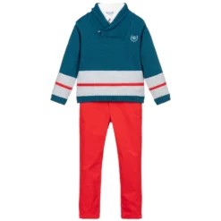 Tutto Piccolo Boys Green & Red Trouser Set