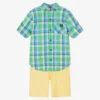 Tutto Piccolo Boys Green Tartan Cotton Shorts Set