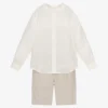 Tutto Piccolo Boys Ivory & Beige Linen Shorts Set
