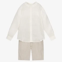 Tutto Piccolo Boys Ivory & Beige Linen Shorts Set