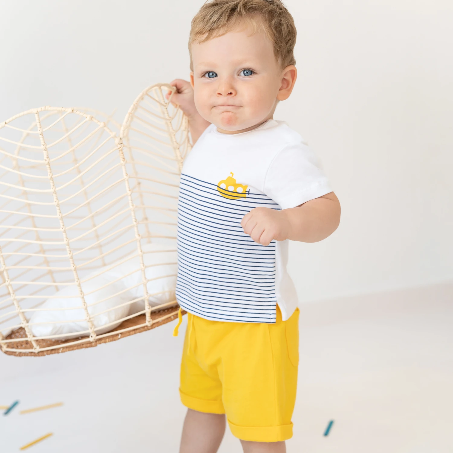Tutto Piccolo Boys Yellow Stripe Cotton Shorts Set 2 Tutto Piccolo Boys Yellow Stripe Cotton Shorts Set - Image 2