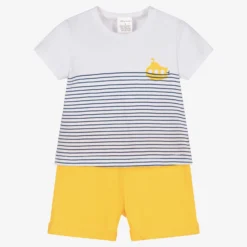 Tutto Piccolo Boys Yellow Stripe Cotton Shorts Set