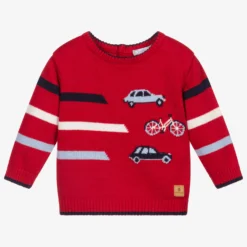 Tutto Piccolo Red Knitted Cars Sweater