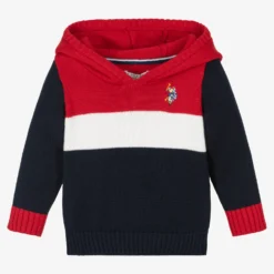 U.S. Polo Assn. Boys Blue & Red Hooded Knit Sweater