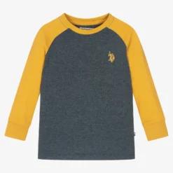 U.S. Polo Assn. Boys Navy Blue & Yellow Cotton Top