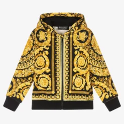 Versace Black & Gold Barocco Zip-Up Top