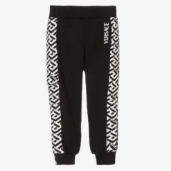Versace Boys Black Cotton Logo Joggers