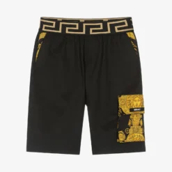 Versace Boys Black & Gold Cotton Barocco Shorts