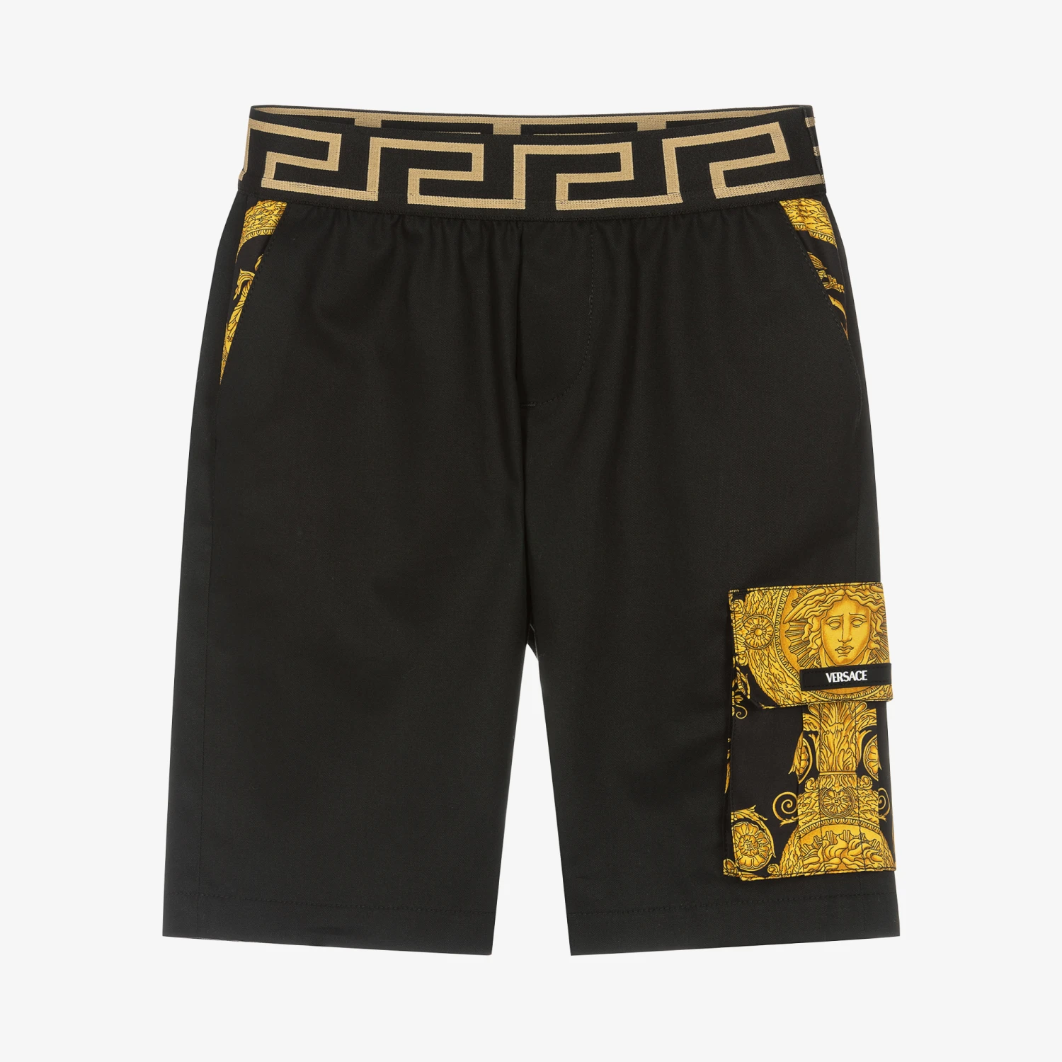 Versace Boys Black & Gold Cotton Barocco Shorts 1 Versace Boys Black & Gold Cotton Barocco Shorts