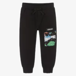 Versace Boys Black Logo Cotton Joggers
