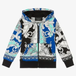 Versace Boys Blue Barocco Zip-Up Top