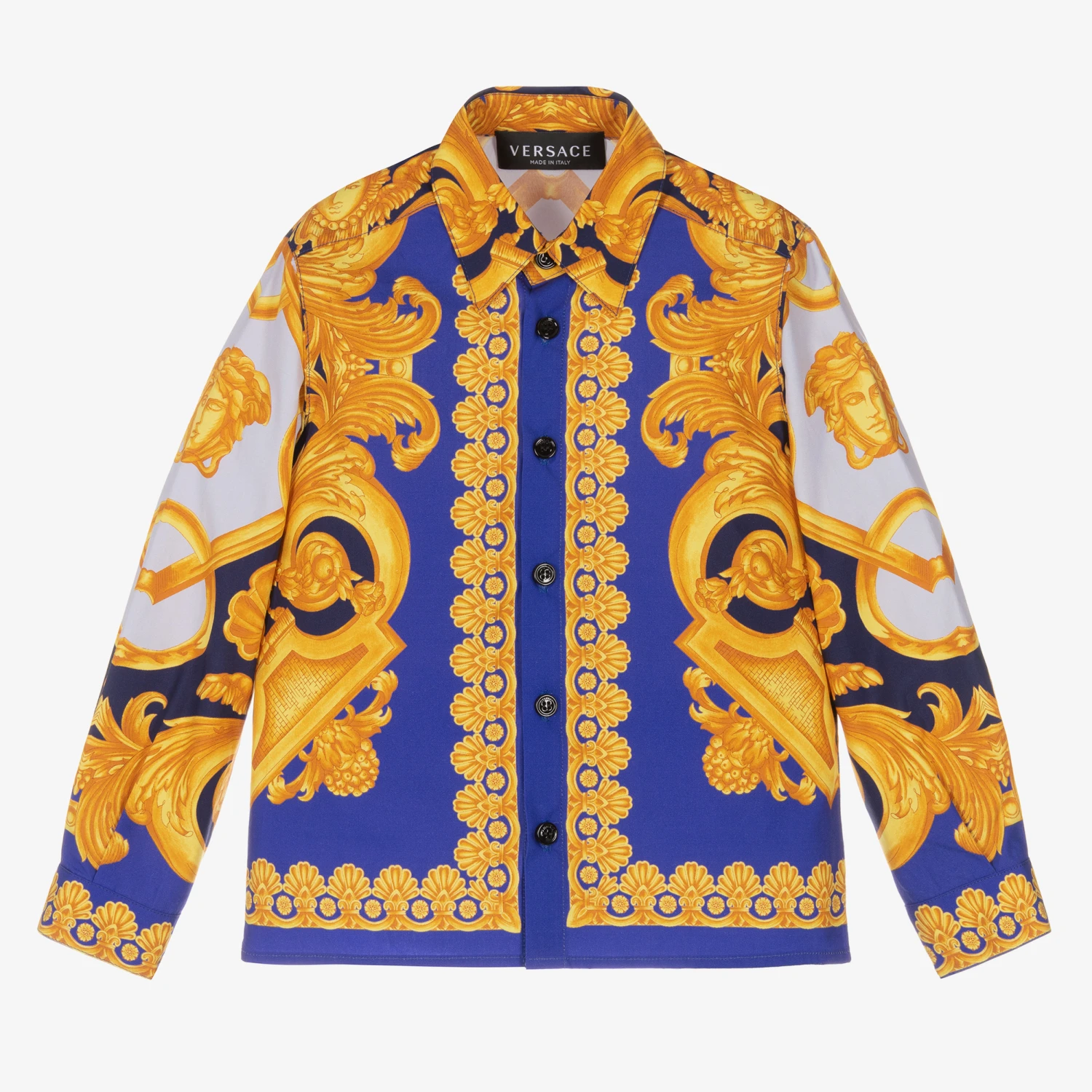 Versace Boys Blue & Gold Barocco Shirt 1 Versace Boys Blue & Gold Barocco Shirt
