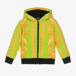 Versace Boys Green & Gold Barocco Zip-Up Top