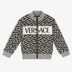 Versace Boys Grey Greca Zip-Up Top