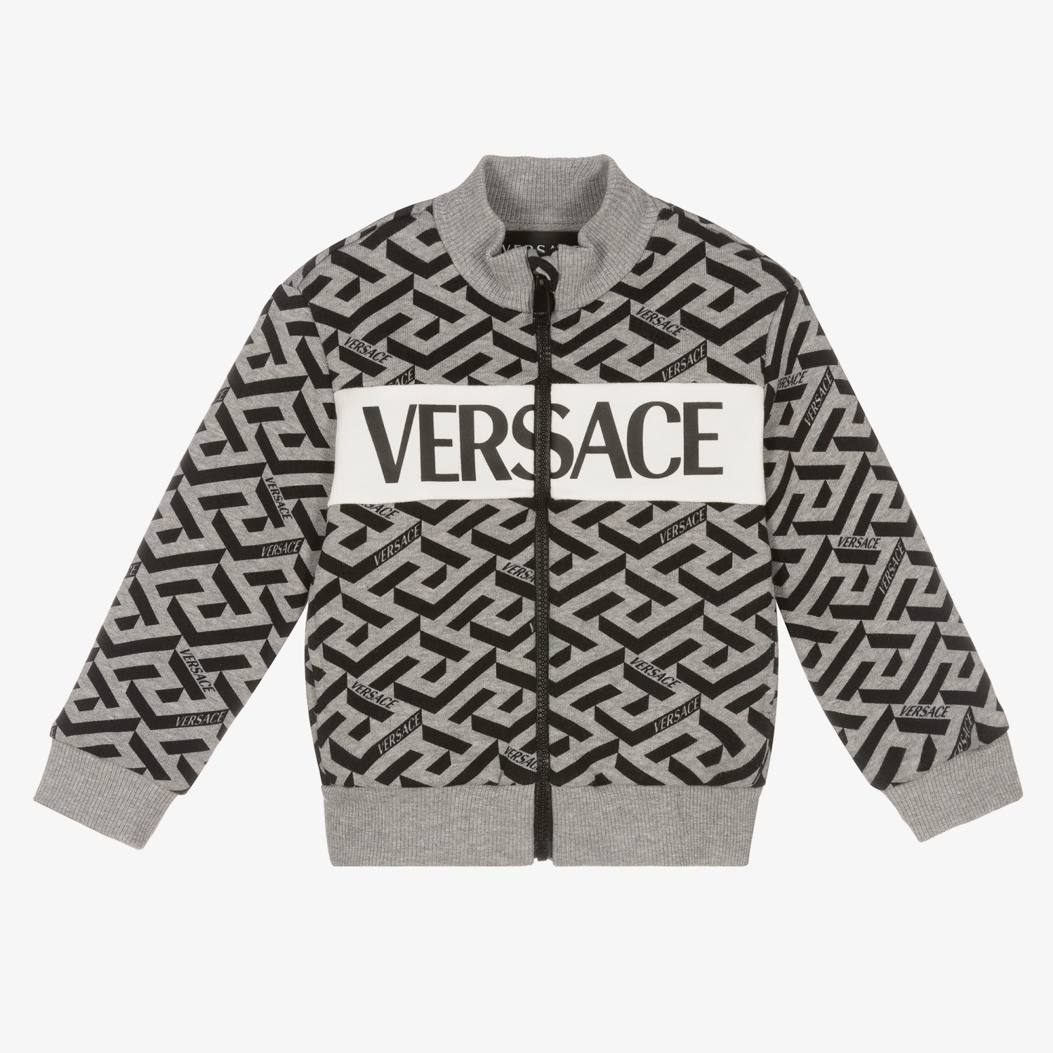 Versace Boys Grey Greca Zip-Up Top 1 Versace Boys Grey Greca Zip-Up Top