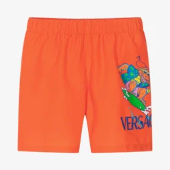 Versace Boys Orange Crocodile Swim Shorts