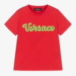 Versace Boys Red Cotton Logo T-Shirt