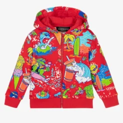 Versace Boys Red Zip-Up Hooded Top