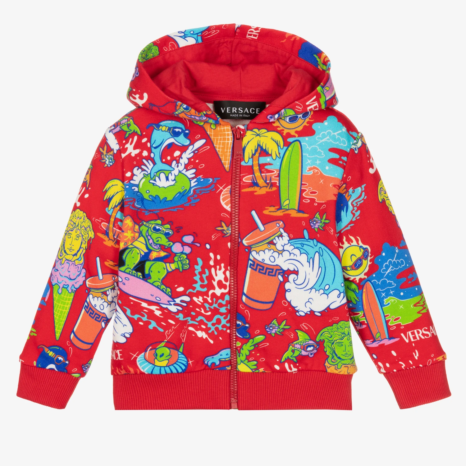 Versace Boys Red Zip-Up Hooded Top 1 Versace Boys Red Zip-Up Hooded Top