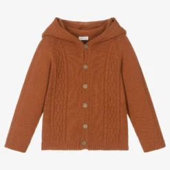 Wedoble Orange Knitted Hooded Cardigan