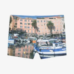 Week-end à La Mer Boys Blue Boat Scene Swim Trunks