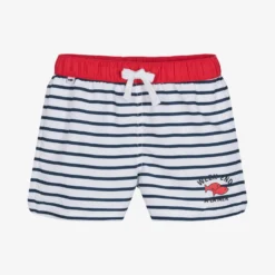 Week-end à La Mer Boys White Breton Stripe Swim Shorts