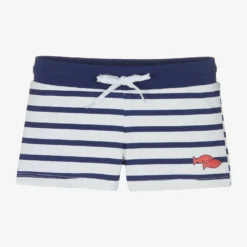 Week-end à La Mer Boys White Breton Stripe Swimming Trunks